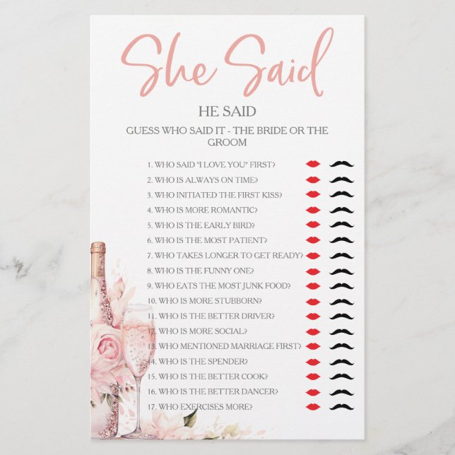 Papier Elle A Dit Qu'Il A Dit Fête des mariées Partie (Devant)