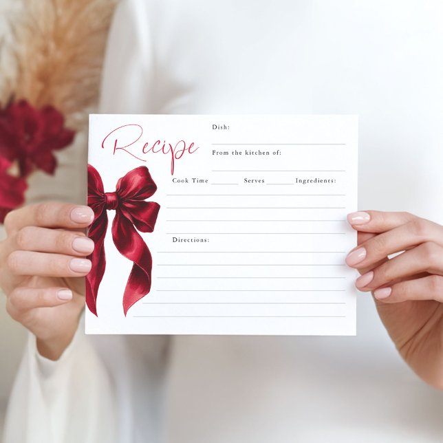 Papier Elle est en train de nouer le noeud Red Bow Bridal (Bridal Shower Recipe Cards)