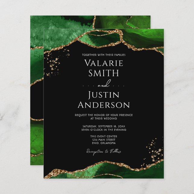 Papier Emerald Green Agate Mariage du budget (Devant / Derrière)