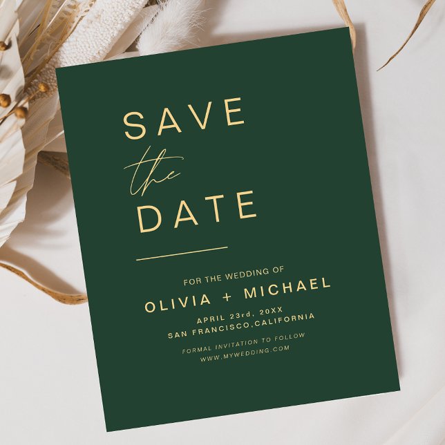 Papier Emerald Green Elegant Enregistrer la date minimali (Créateur téléchargé)