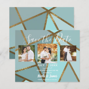 Papier Émeraude de mer Bronze Moderne Étape Mariage à Sau