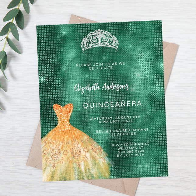 Papier Émeraude robe or vert tiara Quinceanera budget (Créateur téléchargé)