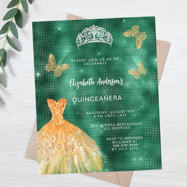 Papier Émeraude robe vert or tiara budget Quinceanera (Créateur téléchargé)