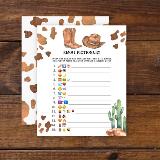 Papier Emoji jeu photo Cowboy baby shower (Créateur téléchargé)