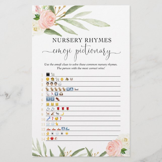 Papier Emoji pictionary baby shower jeu vert rose (Devant)