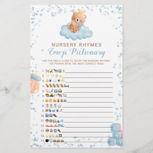 Papier Emoji Pictionary Boy Bear Blue Baby shower Jeu