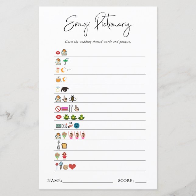 Papier Emoji Pictionary | Jeu de Fête des mariées (Devant)