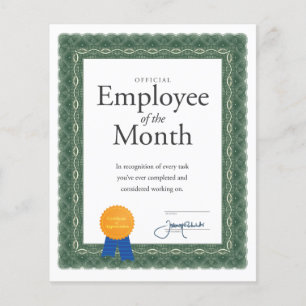 Papier Employé du certificat du mois