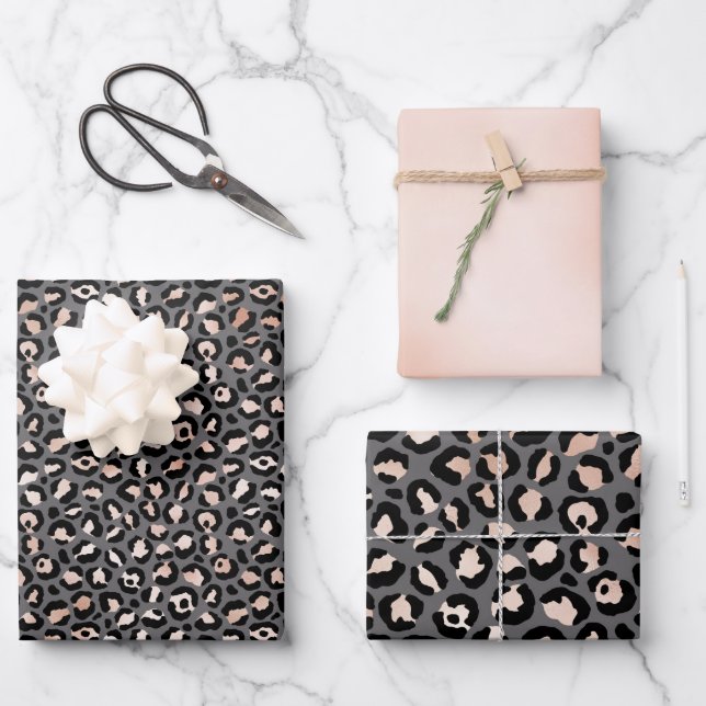Papier Empreinte de léopard Rose Gris Beige Pêche (Recto)