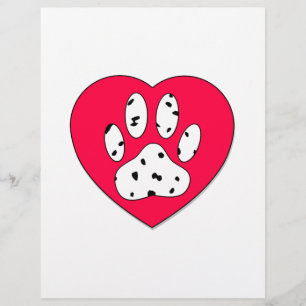 Papier Empreinte de patte dalmate dans le coeur rouge