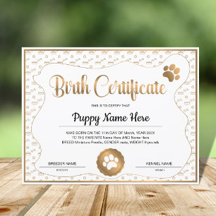 Papier Empreinte de patte du certificat de naissance de c