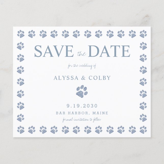 Papier Empreinte de patte Dusty Blue Parties scintillant  (Devant)