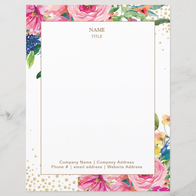 Papier En-tête de la Parties scintillant d'or rose Floral (Devant)