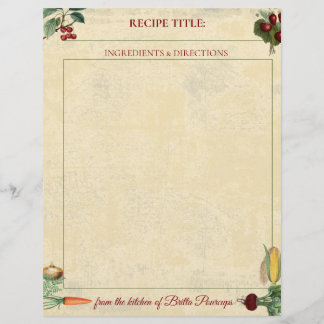Papier En-tête de la recette personnalisée aux légumes de