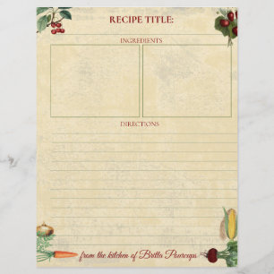 Papier En-tête de la recette personnalisée aux légumes de