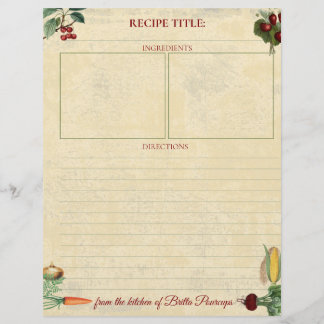 Papier En-tête de la recette personnalisée aux légumes de