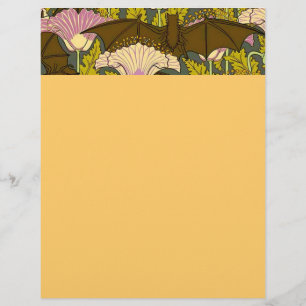 Papier En-tête de lettre Bats et fleurs Art Nouveau