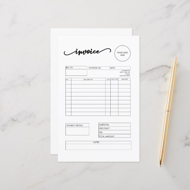 Papier En-tête de lettre Facturer les fournitures pour pe (Devant/Arrière en situation)