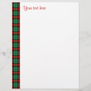 Papier En-tête de lettre rouge vert plaid personnalisé