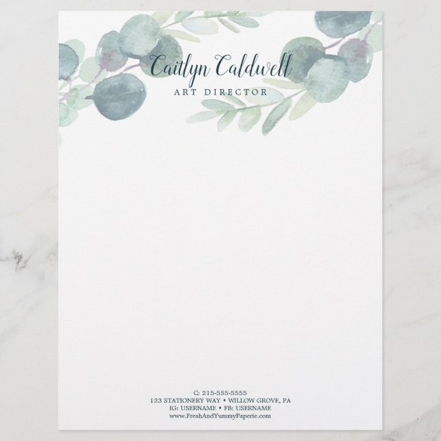 Papier En-tête de lettre vert et d'art eucalyptus (Devant)