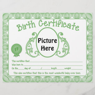 Papier En-tête du certificat de naissance Unisex