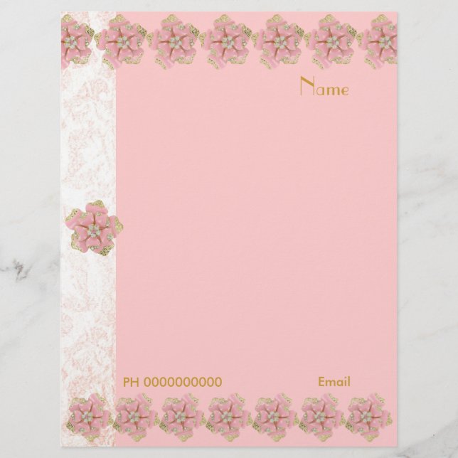 Papier En-tête Fleurie Bijou rose Bordure 2 (Devant)