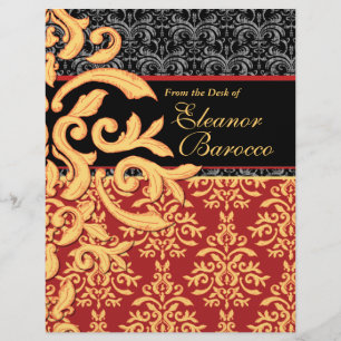 Papier En-tête rouge royal doré, noir et or damassé