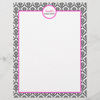 Papier En-tête vintage rose et noir Damas