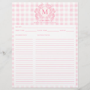 Papier En vichy rose vif Crête florale Monogramme Recette