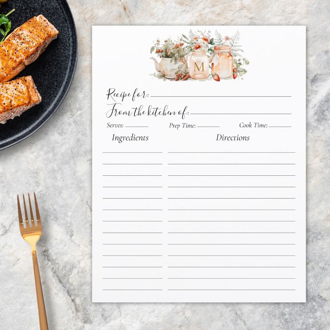 Papier Encart de recette botanique florale de forêt monog (In situ)