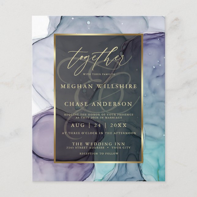 Papier Encre Abstraite Turquoise Fumée Mariage abordable (Devant)