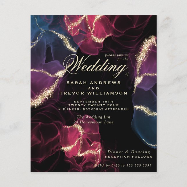 Papier Encre d'alcool bleu violet Mariage budget (Devant)