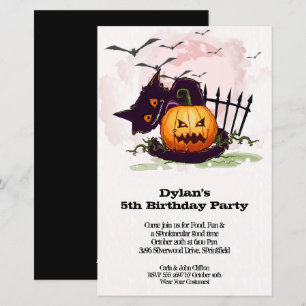Papier Enfants Chat Noir Halloween Invitations d'annivers