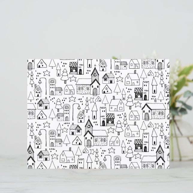 Papier Enfants Village de Noël Whimsical Noir & Blanc Inv (Debout devant)