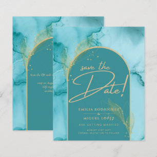 Papier ENK Abstrait Turquoise Turquoise Gold Mariage DATE