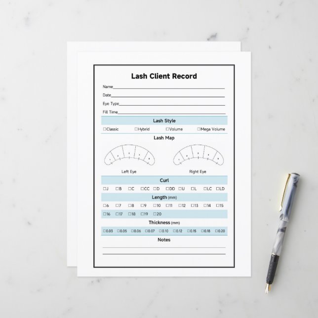 Papier Enregistrement client de l'extension Lash (Devant/Arrière en situation)