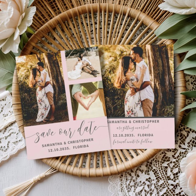 Papier Enregistrer notre date Budget Photo Blush Pink Inv (Créateur téléchargé)