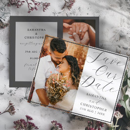 Papier Enregistrer notre date Grey et blanc 3 photo Budge