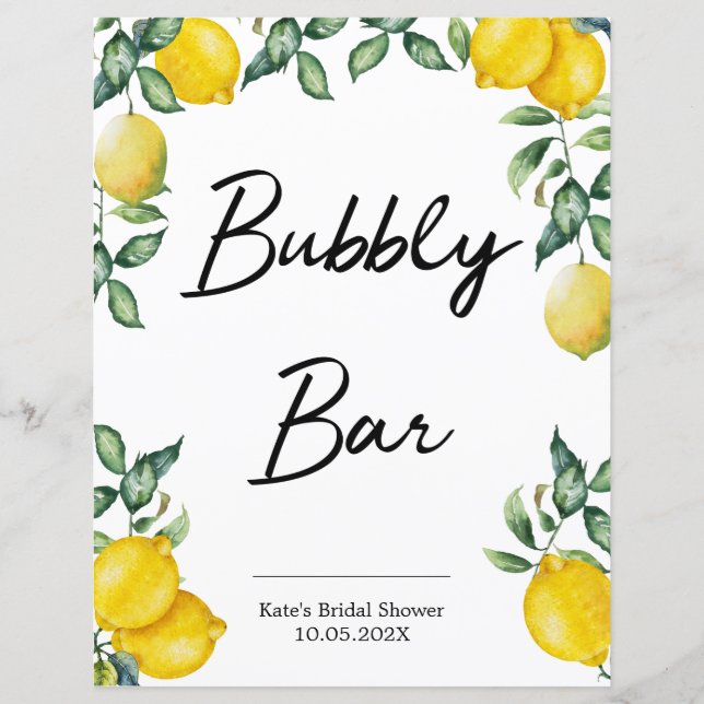 Papier Enseigne citrons personnalisée Bubbly Bar (Devant)