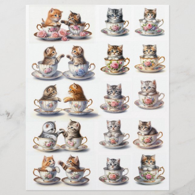 Papier Ensemble de chatons Dariling assis dans les Teacup (Devant)