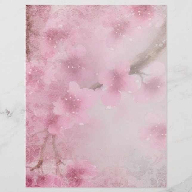 Papier Ephémère Cherry Blossom Aquarelle & Damask (Devant)