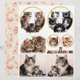 Papier Éphemère de chat et de chatons dans le style vinta