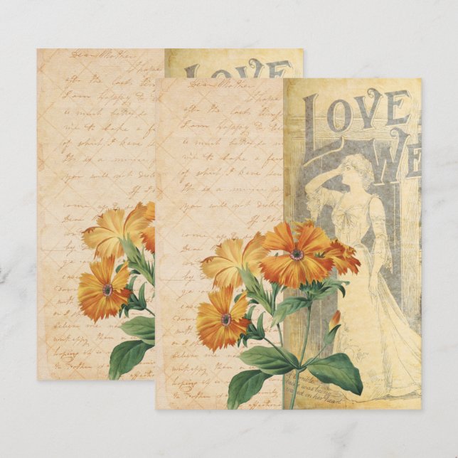 Papier Ephémère vintage Florale (Devant / Derrière)