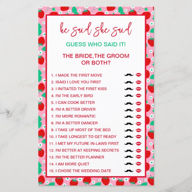 Papier Épouse de fraises ou devins de chambre qui l'a dit (Devant)