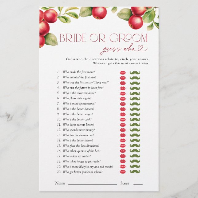 Papier Épouse Ou Groom Devine Qui Apple Fête des mariées (Devant)