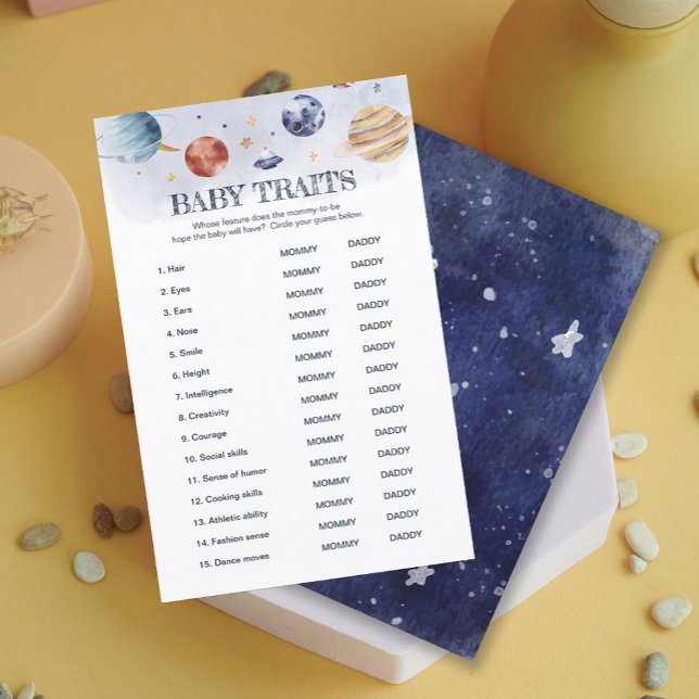 Papier Espace extra-atmosphérique Bébé Traits Baby shower (Outer Space Baby Traits Baby Shower Game)