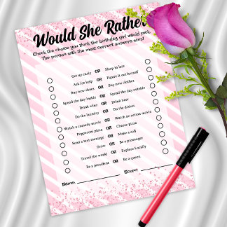 Papier Est-ce qu'elle préfère ? Cocktail rose jeu d'anniv