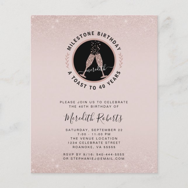 Papier Étape du budget 40e anniversaire Champagne Invitat (Devant)