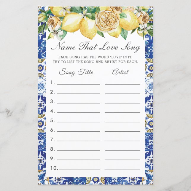Papier Été Lemon Floral Nom Qui Aime Le Jeu De Chanson (Devant)
