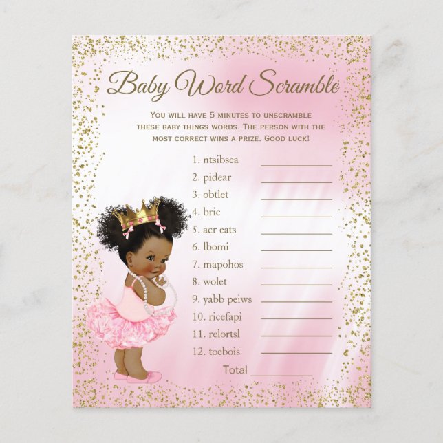 Papier Ethnic Princess Tutu Girl Baby shower Games (Devant)